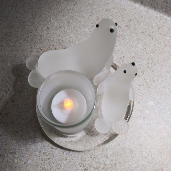 Retired PartyLite Seal with Pup Votive Holder - Picture 2 of 4